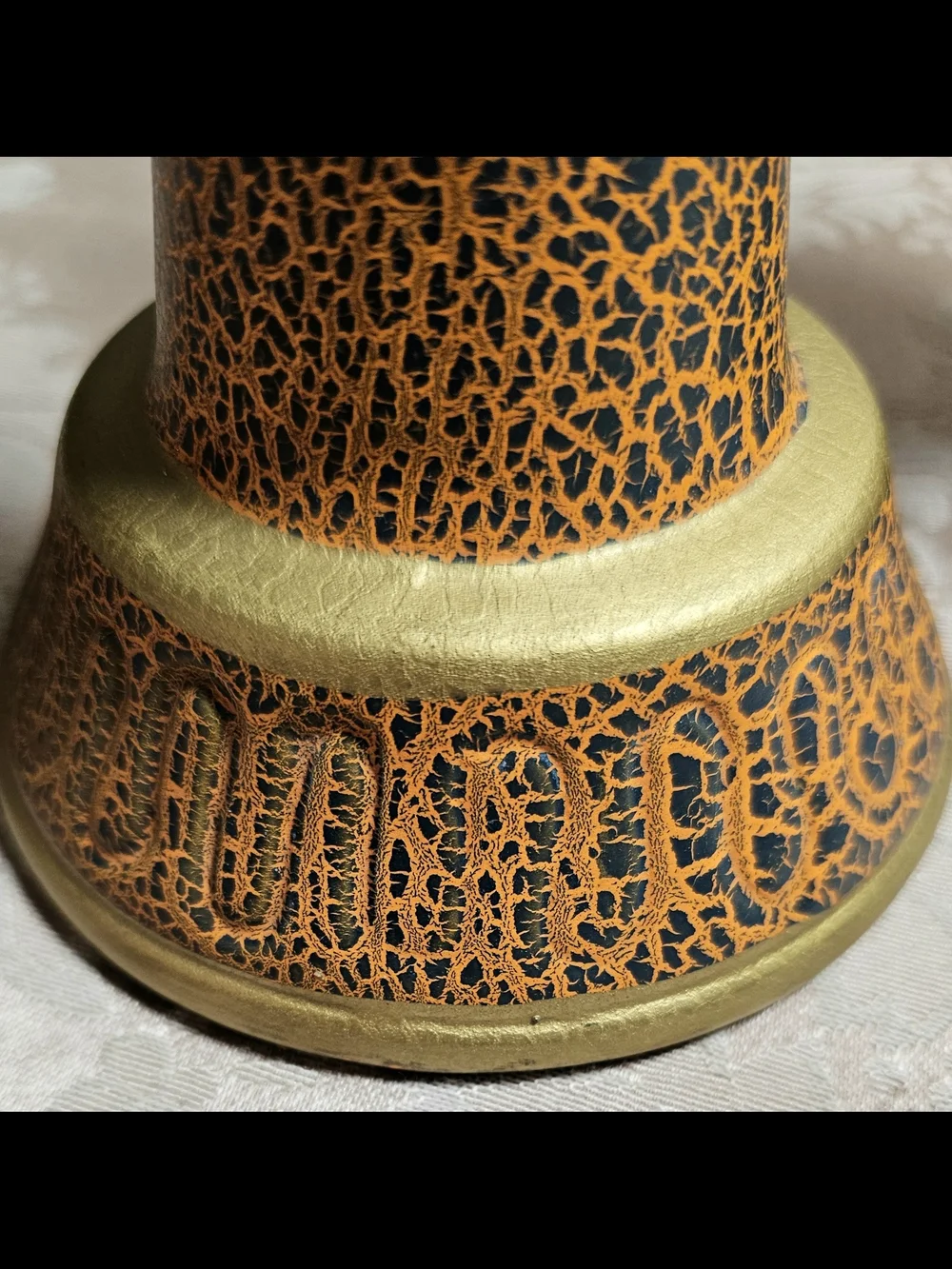 Boho Ceramic Candlestick Holders Hand Painted Sunflower Motif Crackle Glaze Gold